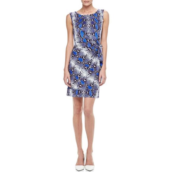 DVF Diane Von Furstenberg Sleeveless Python Print Silk Mini Dress Blue Size 6 - Picture 1 of 9